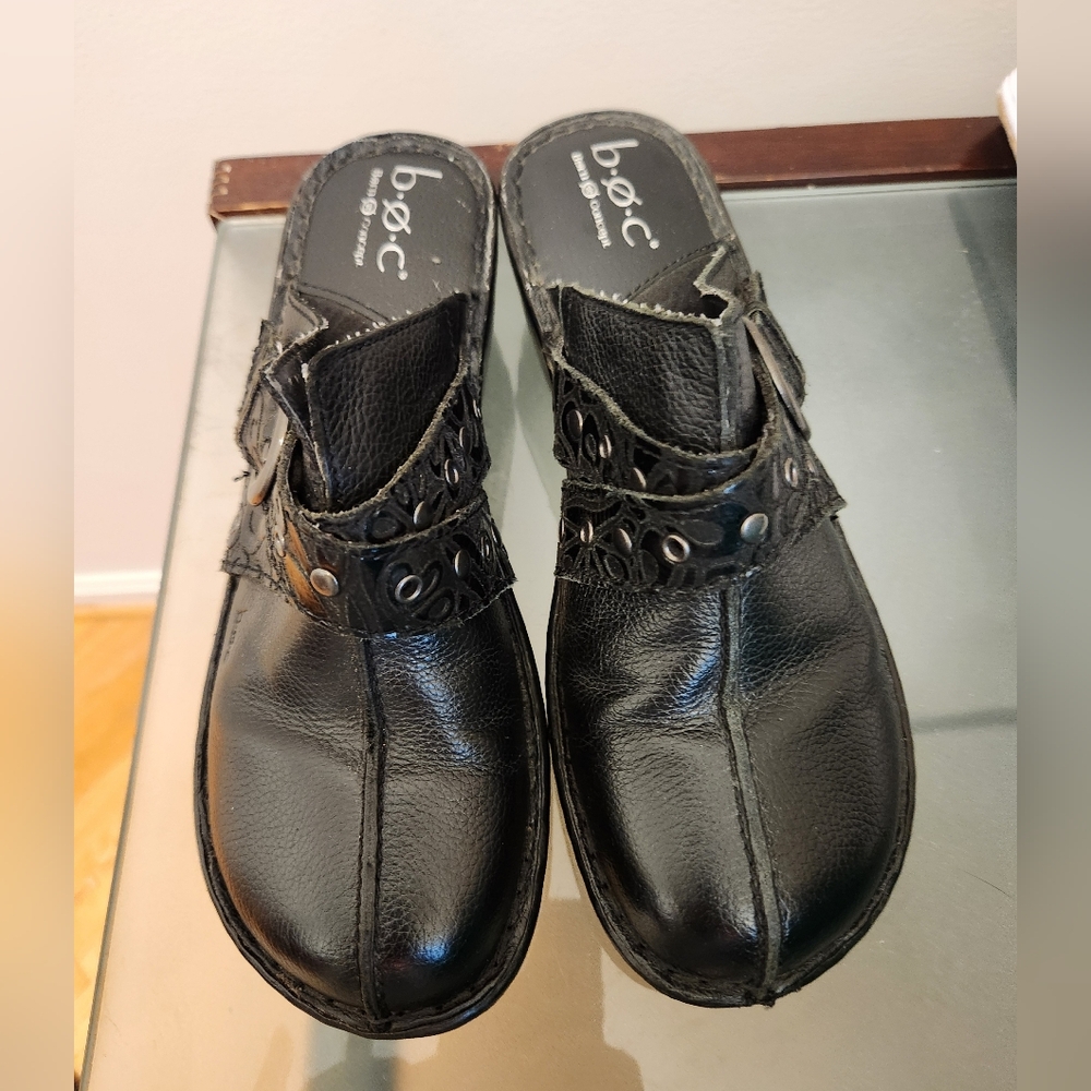 BOC Born Concept Size US 8M Women's Leather Block Heel Mules Black